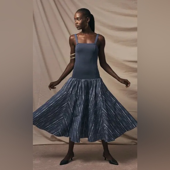 NWT Nordstrom House of Aama Lana Mixed Media Indigo Blue Women’s Dress Small - Picture 2 of 11